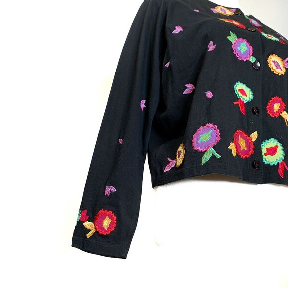 Michael Simon Button Front Cardigan Sweater Sz Mp Black Cotton Embroidered - Picture 2 of 12